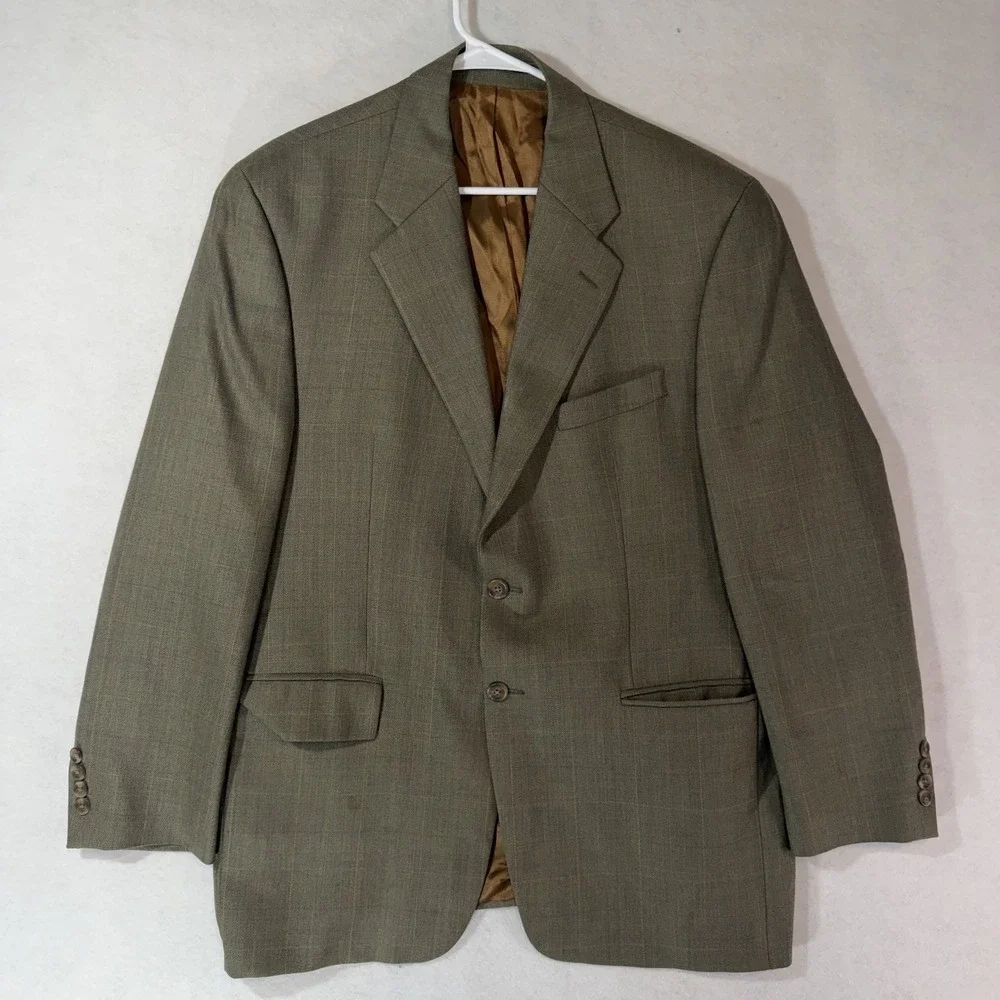 VTG Chaps Ralph Lauren Mens 42R Brown Plaid Two Button Blazer Wool Sport Coat